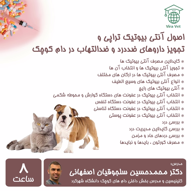 اصول آنتی بیوتیک تراپی و تجویز داروهای ضددرد و ضدالتهاب در دام کوچک Antibiotic , Analgesic & Anti-inflammatory Therapy in Small Animals